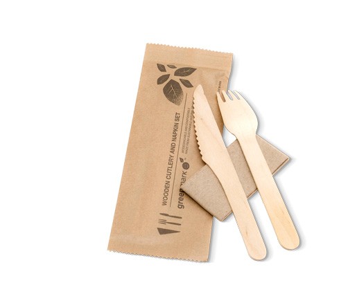 * Cutlery Set 16cm - Wooden Fork/Knife/Napkin - 400s
