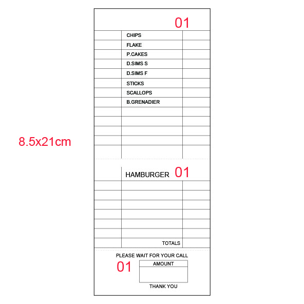 Order Paper Book - 3 Part Fish/Chip/Hamburger - White n Black 100s