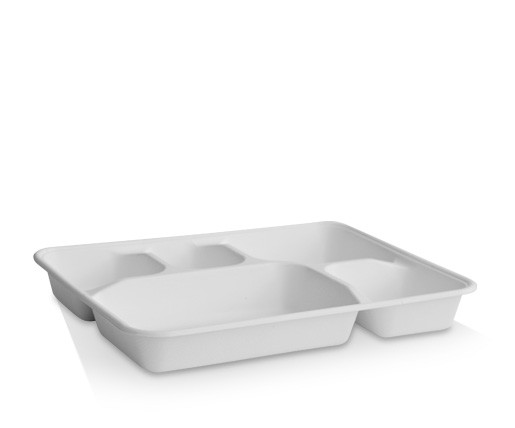 Sugarcane Tray - 5 Deep Compartment -282x220x35mm - White 400s