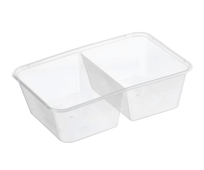 Rectangular Container 2 compartments 650ml - Plastic 175x118x49mm - Clear 50x10P