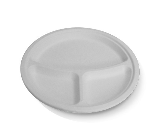 * Round Plate 10in 254mm / 3 Compartment - Sugarcane White 50x10P