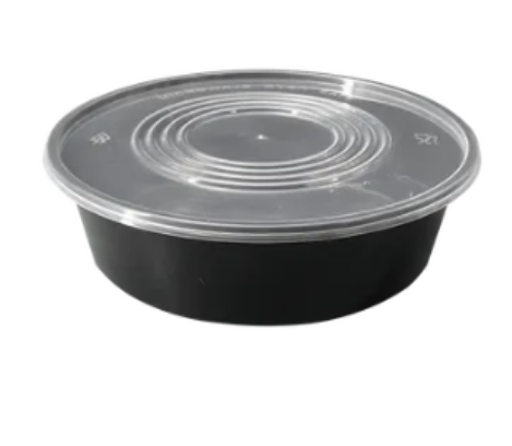 Round container with Flat Lid 2500ml - Plastic Clear/Black 90sets