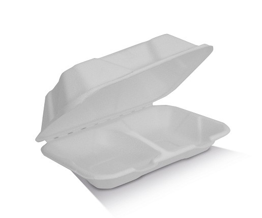 ** Sugarcane Box 9x6x3in 2 Compartments/229x152x75mm - White 50x5P