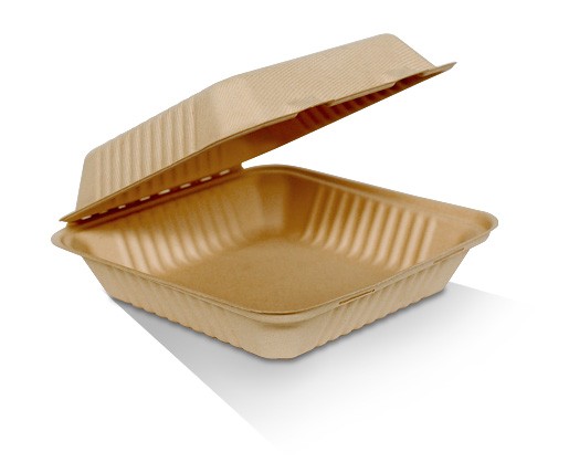 Sugarcane Clamshell Box - 9in 229x229x80mm - Brown 200s