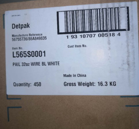 Noodle Box 32oz With Wire Handle Board & Polyethylene - White 450s -COO