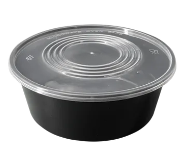 Round container with Flat Lid 100oz/3000ml - Plastic Clear/Black 90sets