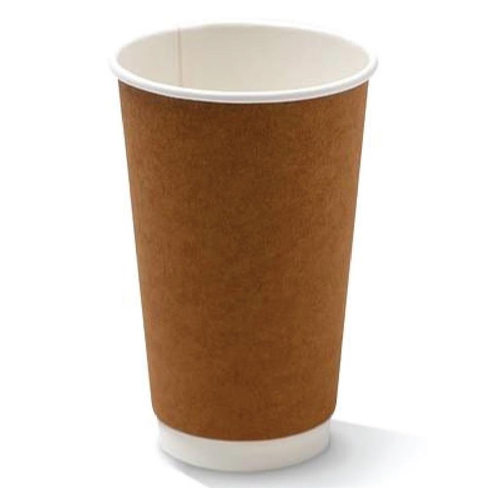 90mm Double Wall Coffee Cup 16oz/480ml - Kraft Brown 25x20P