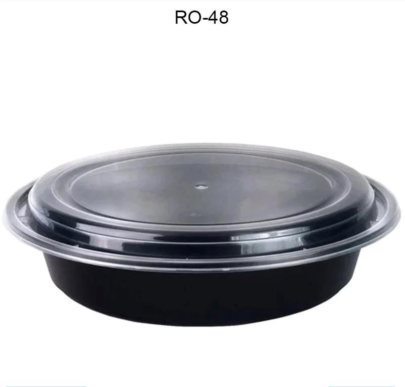 Round container with Flat lid 1500ml - Plastic Clear/Black 180sets