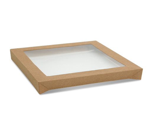 Rectangle Tray Medium Lid 382x275x30mm -  Catering PET Window Brown 100s