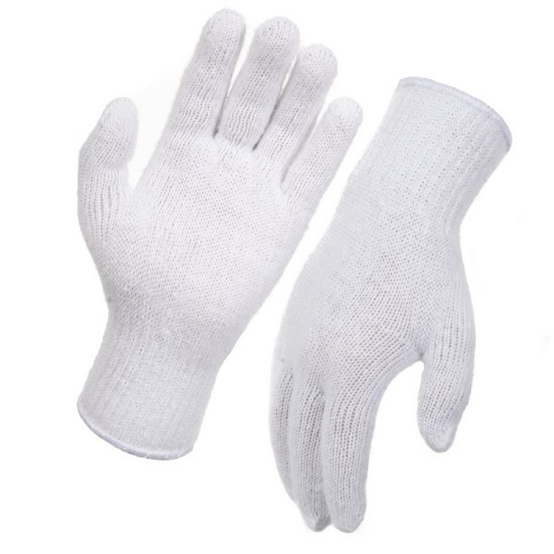 Gloves-Knitted Cotton-One size-White-Thick 12/pk