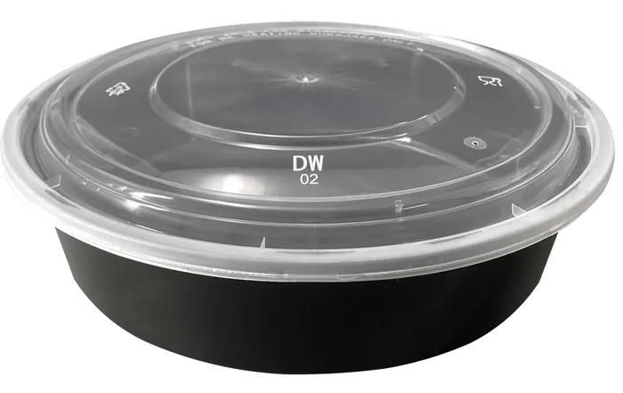 Round container with Flat Lid 68oz/2000ml - Plastic 240x75mm - Clear/Black 90sets
