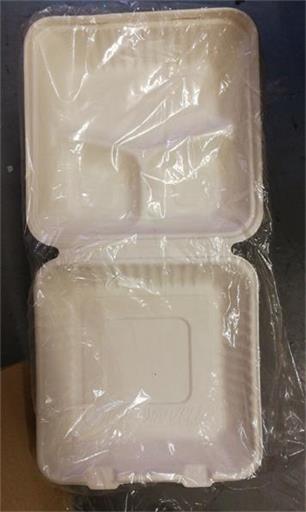 Sugarcane Box 8in 3 Compartments - Clamshell 203x203x58mm- White 100x2P