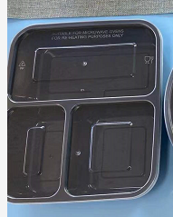 Square Container 3 Compartment with Lid - Plastic 215x155x42mm - Black n Clear 150s