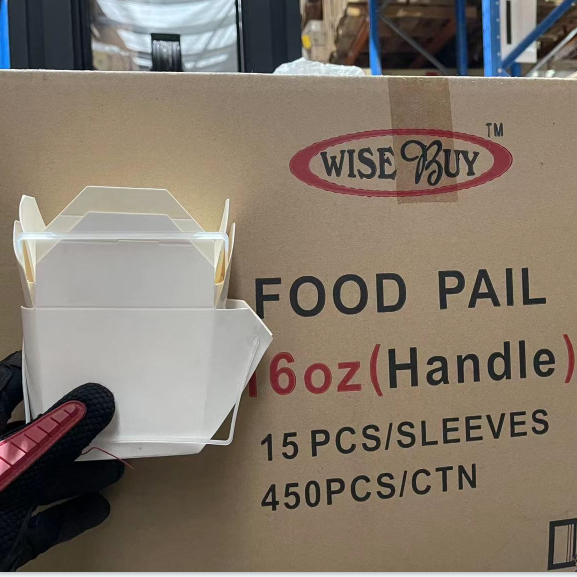 Noodle Box With Wire Handle 16oz/477ml/76x55x85mm - Board & Polyethylene - White 50/9P