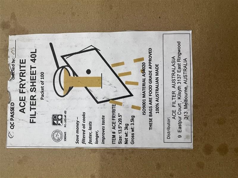 ACE FRYRITE Filter Sheet 40L 13.5"x20.5" net wt 3kg 100pcs